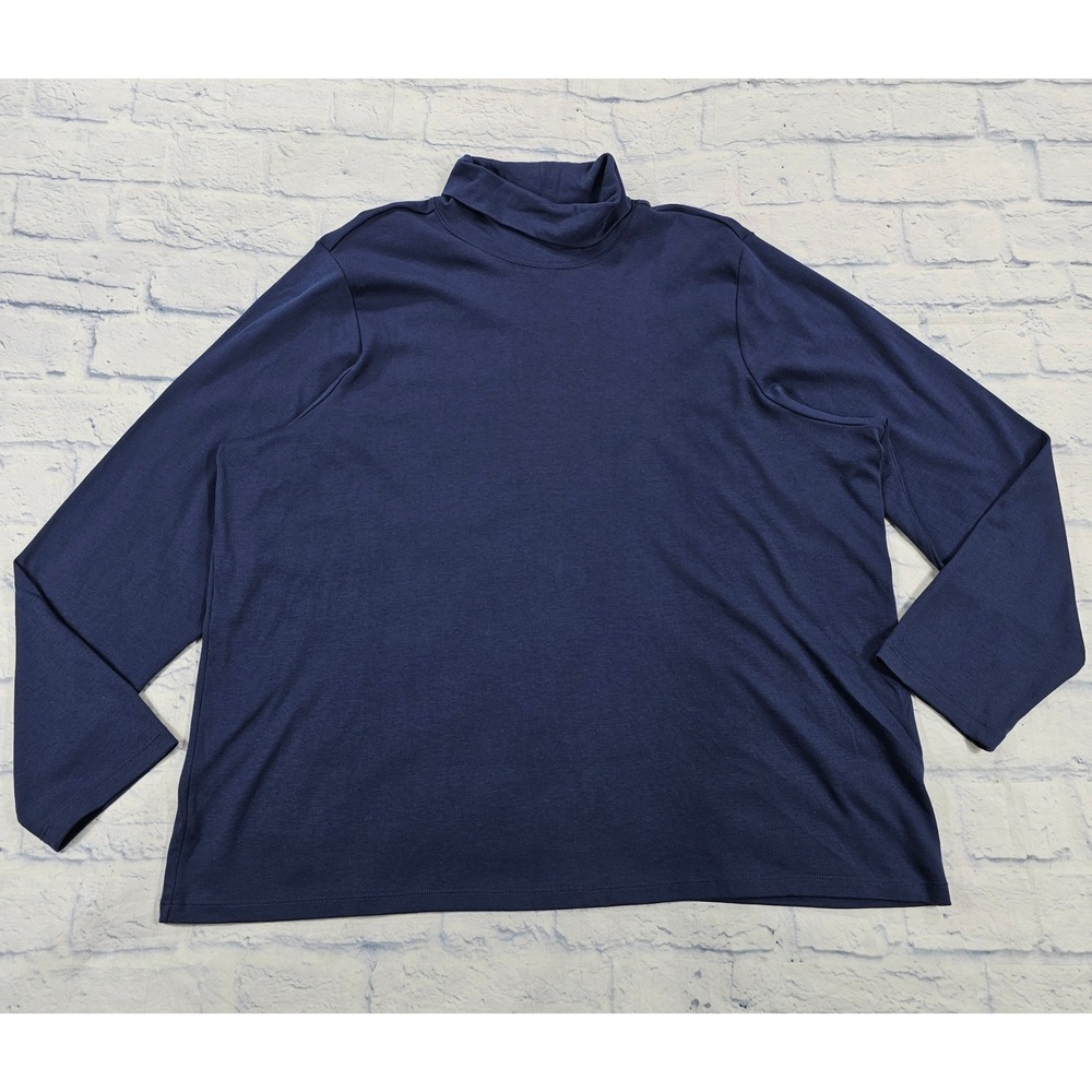 LL Bean Turtleneck Women 3X-Plus Navy Blue Supima Cotton Long Sleeve 214948